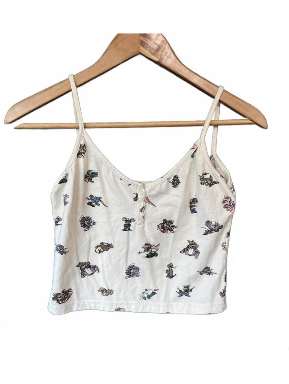 Brandy Melville Ivory Disney Tom and Jerry Graphic Henley Cami Crop Tank Top